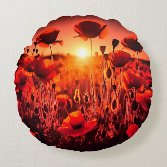 Mohn im Gegenlicht Rond Kussen (Voorkant)