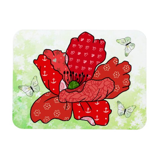 Mohn und Schmetterlinge Magnet Magneet (Horizontaal)