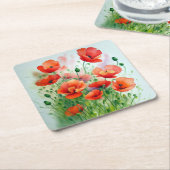 Mohnblumenwiese, Aquarell -  Kartonnen Onderzetters (Schuin)