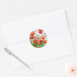 Mohnblumenwiese, Aquarell - Ronde Sticker