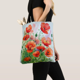 Mohnblumenwiese, Aquarell -  Tote Bag