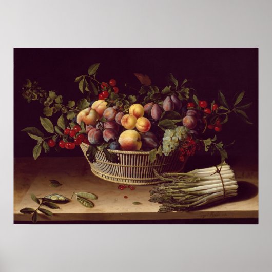 Moillon - Mand met fruit en een bos asperges Poster (Voorkant)