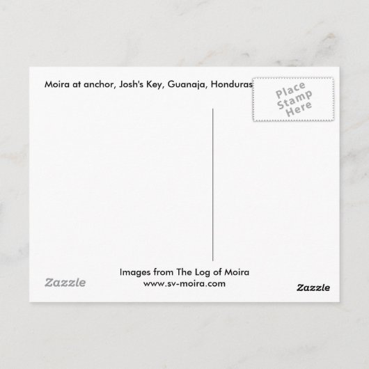 Moira voor anker, Josh Key, Guanaja, Honduras Briefkaart (Achterkant)