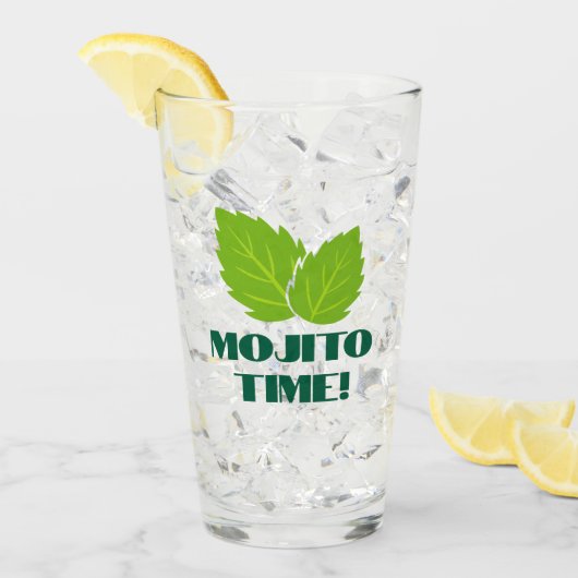 Mojito Cocktail Glas met mintblad logo (Voorkant ijs)