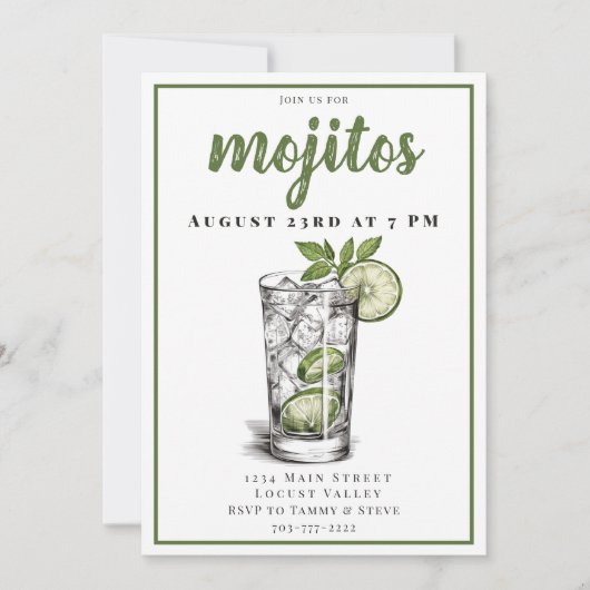 Mojito Cocktail Party Invitation Kaart (Voorkant)
