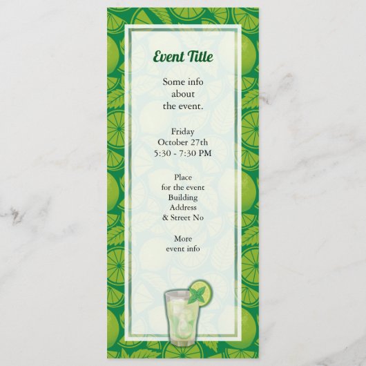 Mojito Cocktail Recept Uitnodiging (Achterkant)