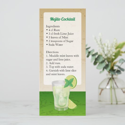 Mojito Cocktail Recept Uitnodiging (Staand voorkant)