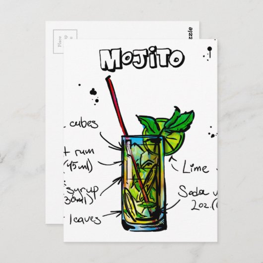 Mojito Cocktail Recipe Briefkaart (Voorkant / Achterkant)
