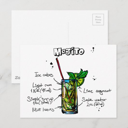 Mojito Cocktail Recipe Briefkaart (Voorkant / Achterkant)