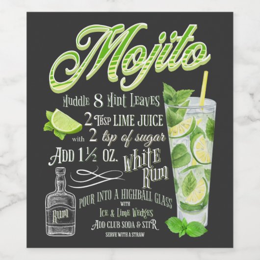 Mojito Cocktail Recipe Wijn Etiket (Enkel label)