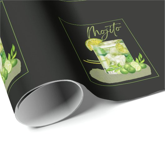 Mojito Cocktail Watercolor Kunst Cadeaupapier (Rol Hoek)