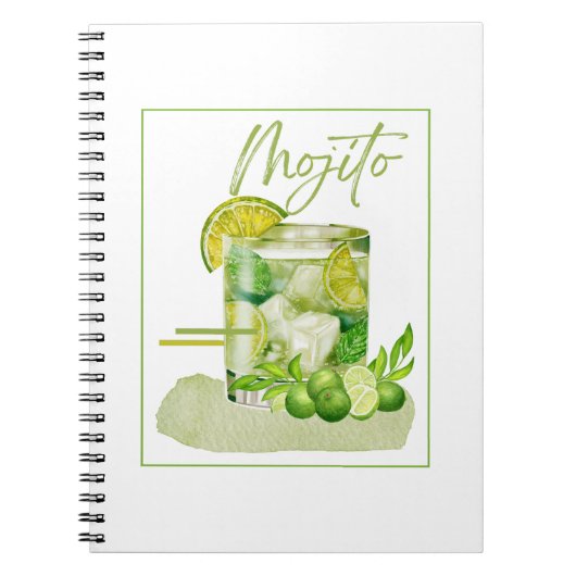 Mojito Cocktail Watercolor Kunst Notitieboek (Voorkant)