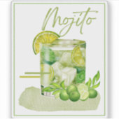 Mojito Cocktail Watercolor Kunst Sticker (Voorkant)