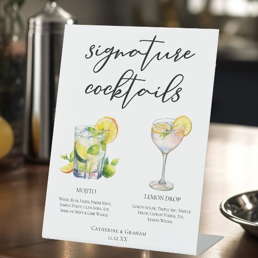 Mojito Lemon Drop Summer Signature Cocktails Menu Reclamebord Met Voetstuk