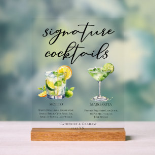 Mojito Margarita Bruiloft Signature Cocktails Menu Acryl Bord