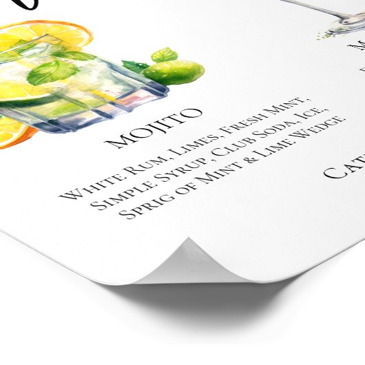 Mojito Margarita Signature Cocktails Trouwmenu Poster (Hoek)