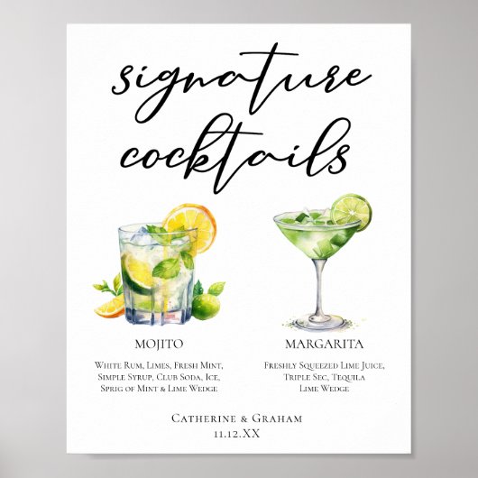 Mojito Margarita Signature Cocktails Trouwmenu Poster (Voorkant)