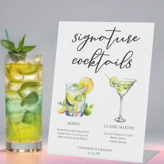 Mojito Martini Wedding Signature Cocktails Menu Reclamebord Met Voetstuk