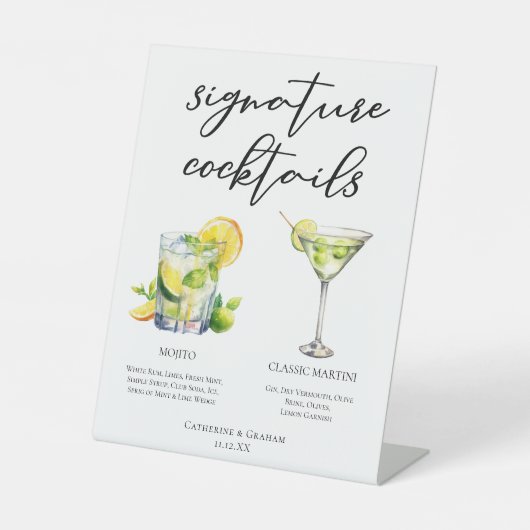 Mojito Martini Wedding Signature Cocktails Menu Reclamebord Met Voetstuk (Voorkant)