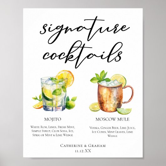 Mojito Moscow Mule Signature Cocktails Menu Poster (Voorkant)