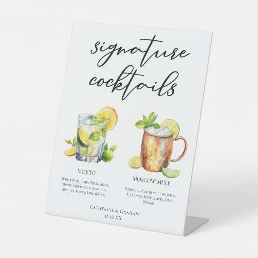Mojito Moscow Mule Signature Cocktails Menu Reclamebord Met Voetstuk (Voorkant)