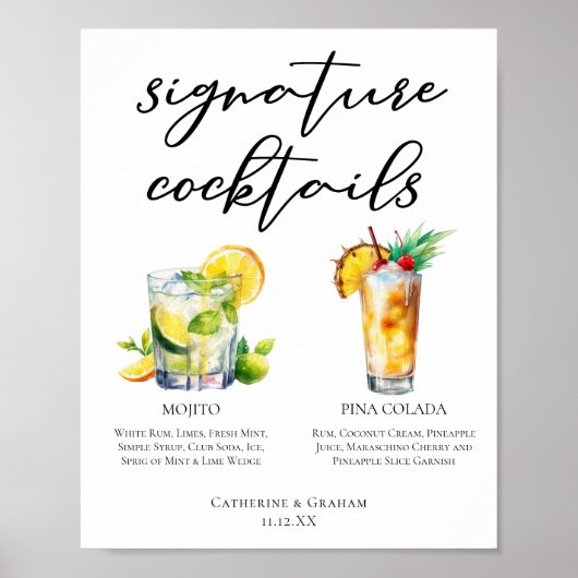 Mojito Piña Colada Signature Cocktails Menu Poster (Voorkant)