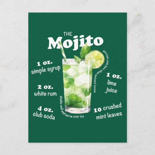 Mojito Recept Cocktail Bar Art Briefkaart (Voorkant)