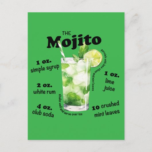 Mojito Recept Cocktail Bar Art Briefkaart (Voorkant)