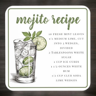 Mojito Recept Set van 6 / Cocktail Recept Drank Bier Onderzetter