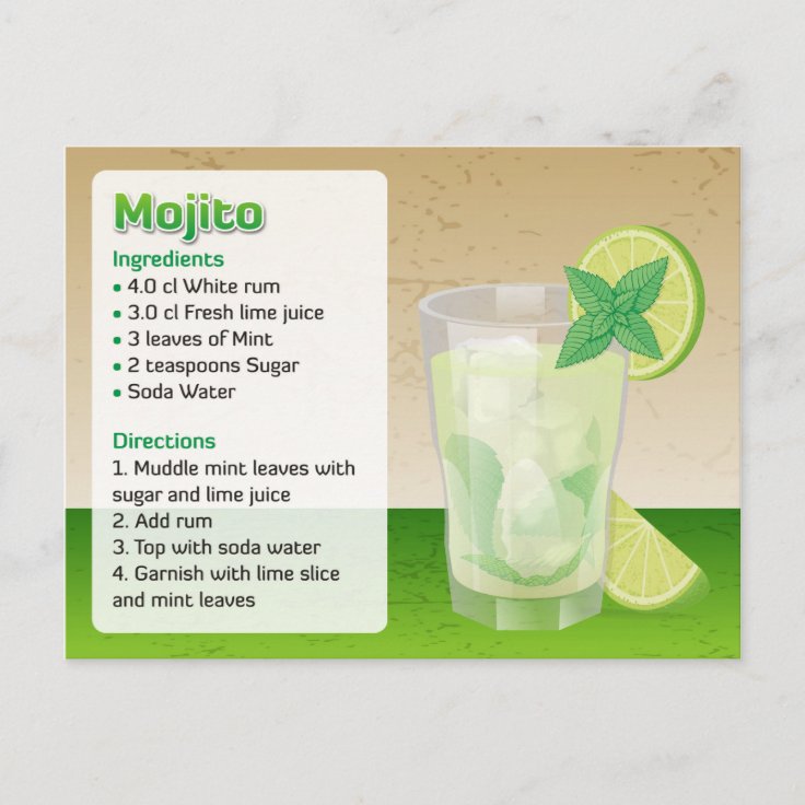 Vergelding Excentriek Kelder Mojito Recipe Card Briefkaart | Zazzle.nl