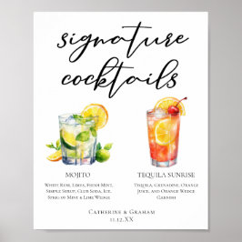 Mojito Tequila Sunrise Wedding Cocktails Menu Poster