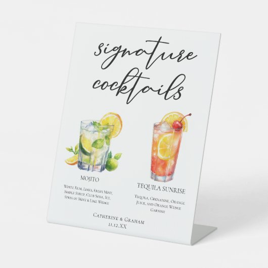 Mojito Tequila Sunrise Wedding Cocktails Menu Reclamebord Met Voetstuk (Voorkant)