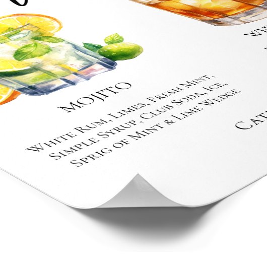 Mojito Whiskey Sour Signature Cocktails Menu Poster (Hoek)