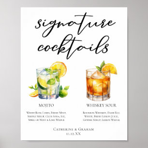 Mojito Whiskey Sour Signature Cocktails Menu Poster