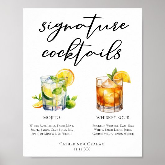 Mojito Whiskey Sour Signature Cocktails Menu Poster (Voorkant)