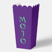 Mojo groene paarse popcorn dozen bedankdoosjes (Voorkant)