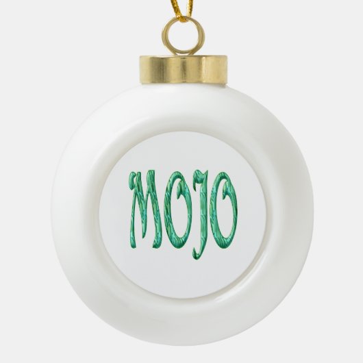 Mojo witte keramische kerstbal ornament (Voorkant)