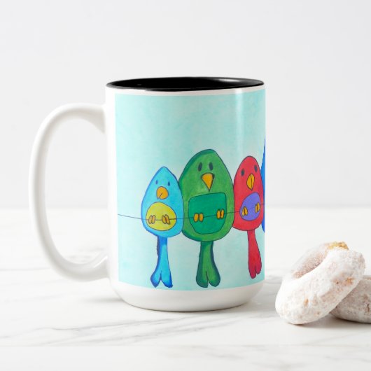 Mok - 013 - Vogels op het touw (Met donut)