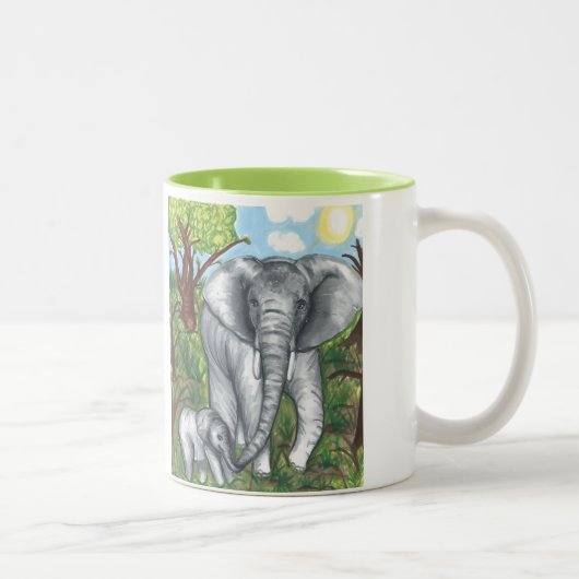 Mok 11oz (wit/groen) van Maddie's Elephants (Rechts)