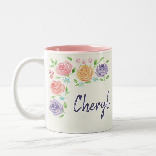 Mok Aangepaste naam Waterverf bloemen (Links)