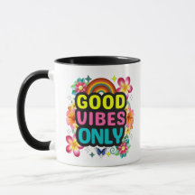 Mok 'Alleen Goede Vibes' - Kleurrijke Regenboog Ko