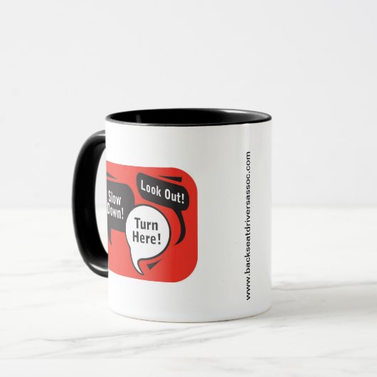 Mok Backseat Drivers Association met grafische kaa (Voorkant links)