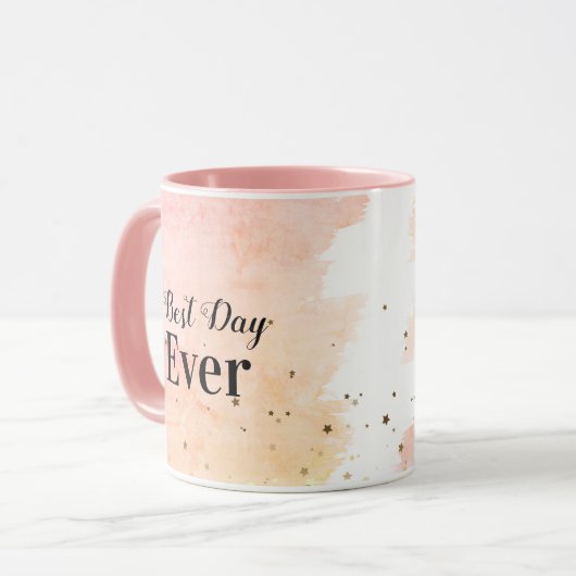 Mok-beste dag ooit met sterren in roze N perzik Mok (Voorkant links)