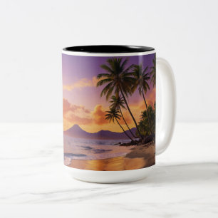 Mok bij tropische zonsondergang Levendige Palm T
