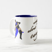 mok blauw met geel gestoord (Voorkant links)