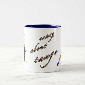 mok blauw met geel gestoord