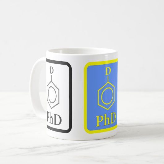 Mok Blauwe en gouden PhD Molecule (Voorkant links)