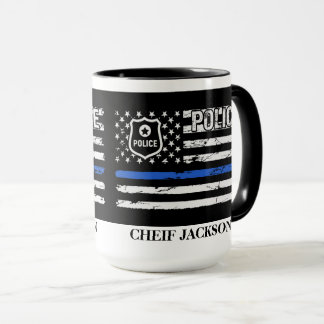 Mok blauwe lijnvlag Coffee voor politieagent
