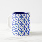 Mok - Blauwe ringen met elkaar verbinden (Voorkant links)