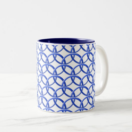 Mok - Blauwe ringen met elkaar verbinden (Voorkant rechts)